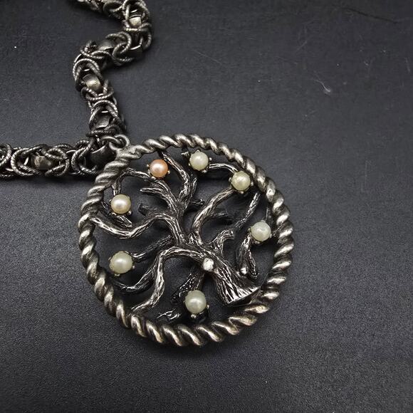 LEC Signed Tree Of Life Charm Bracelet Dark Silver Tone Chain Jewelry Boucher - Picture 3 of 10